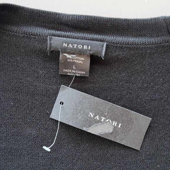 NWT FLAWED Natori Women's Lightweight Crop Open Front Cardigan in Black Size L - Picture 7 of 10